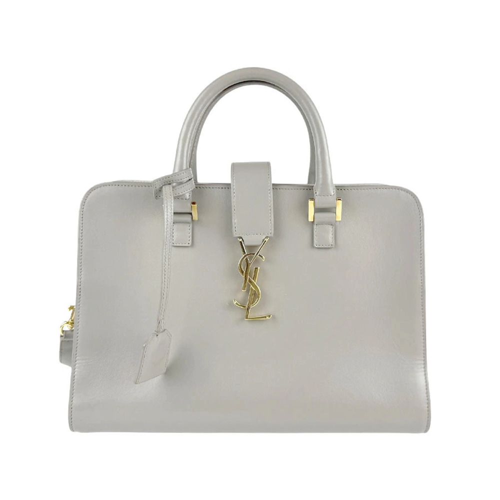 Saint Laurent 2way Shoulder Bag Navy Blue Cabas leather gray gold